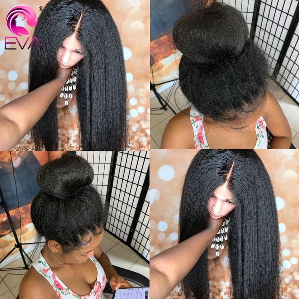 Парики из натуральных волос на кружеве Eva, предварительно выщипанные с детскими волосами, прямые парики на кружеве Yaki для черных женщин, бразильские волосы remy, парики