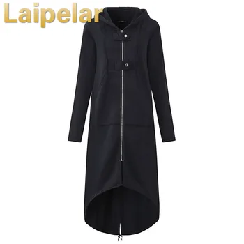 

Laipelar 2018 Autumn Hooded Long Sleeve Zip Sweatshirt Hoodie Coat Women Solid Long Jacket Irregular Hem Black Outwear Plus Size