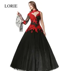 Черный и красный свадебное платье 2018 Лори халат Mariage Высокая шея Винтаж кружева с длинным рукавом Готический Свадебное платье Китай