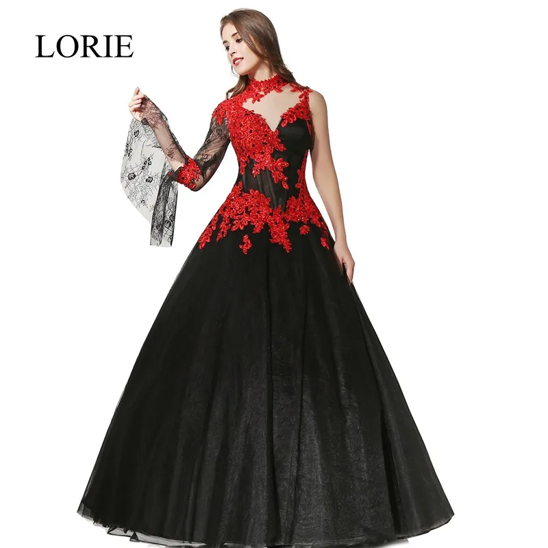 Свадебное платье LORIE Robe 2018 черного и красного цвета винтажное кружевное с высоким
