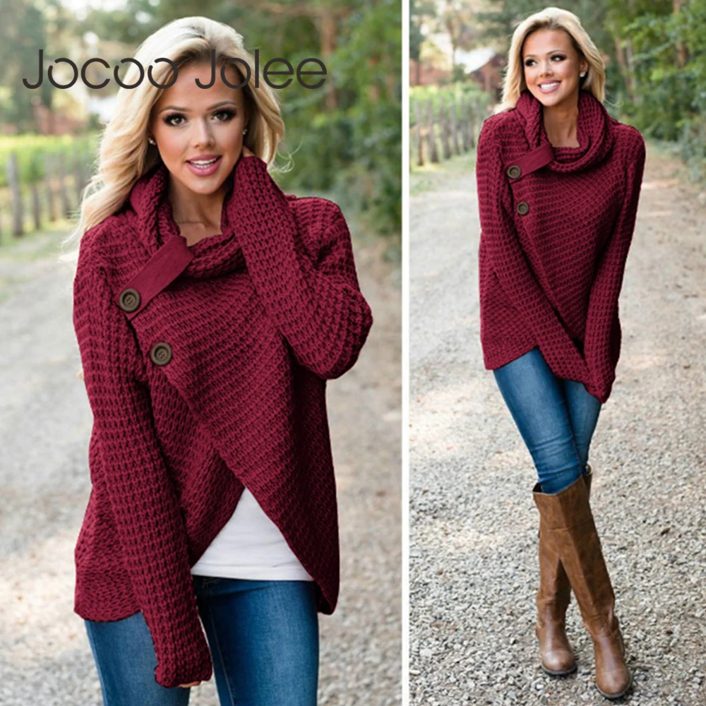 

Jocoo Jolee Turtleneck Sweater Women Autumn Long Sleeve Elastic Knitwear Sweater Female Loose Pullover Plus Size Tops 5XL