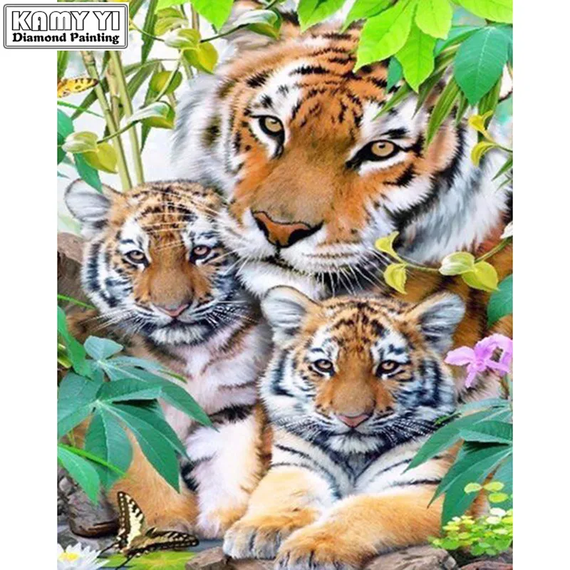 

Happy Tiger Family Diamond Embroidery New 100% full Round drill diamond mosaic painting Home Decoration