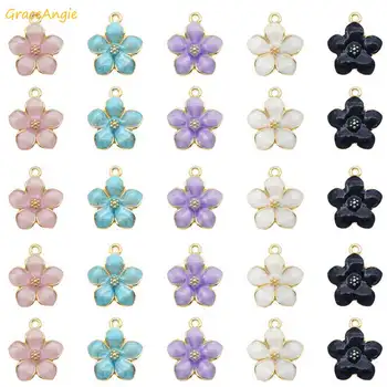 

GraceAngie 10pcs Metal Enamel Flower Charm Blue Purple Pink Color Pendants For Bracelet Earrings Jewelry DIY Accessory Findings