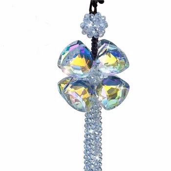 

11.8'' Elegant Car Ornament Hanging Car Crystal Four Leaf Clover Tassels Charms Flower Automobiles Pendants With Free Wipes