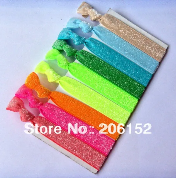 100pcs Mixed 10Colors 5/8" Frosted Glitter Elastic Hair Tie Glitter
