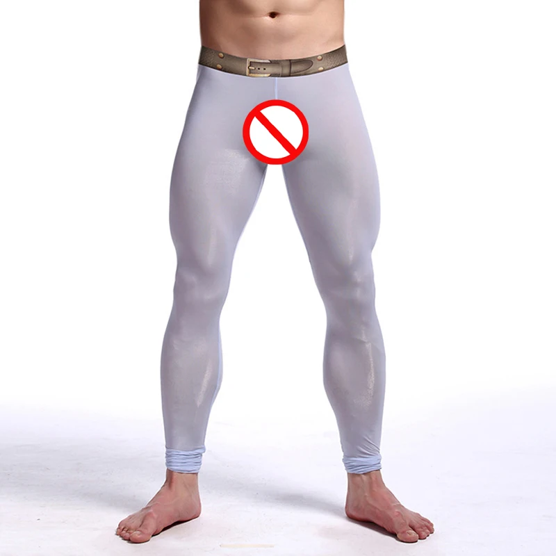 2023 New Man Sexy Nylon Transparent Long Johns/Lce Silk Pouch