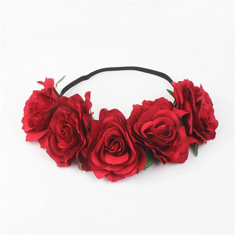 Heimaiekng красный цветочный ободок с розами головная повязка цветочный головной убор для девочек аксессуары для волос свадебный головной убор - Цвет: red