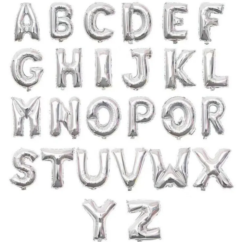 Независимая упаковка для розничного алфавита от A до Z/номер от 0 до 9 фольгированных шаров 16 дюймов вечерние свадебные украшения - Цвет: silver alphabet