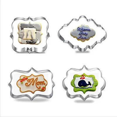 

4pcs/set Kitchen Cake Mould Blessing Frame Wedding Stainless Steel Cookie Cutters 3D Biscuit Sugarcraft Baking Pastry Tools E396