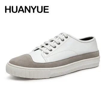 

Spring/Summer New Men Casual Shoes Fashion White Man Shoes Low Leather Men Shoes Flat Breathable Lace Up Black Zapatillas Hombre