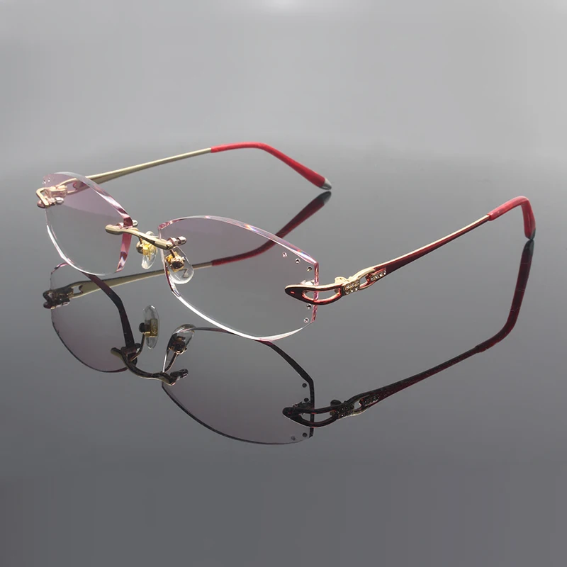 

Fashion Eyeglasses 8070 Diamond Trimming Cutting Rimless Eyeglasses Prescription Optical Glasses Frame for Women Eyewear