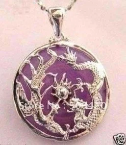 

Free Shipping Nice violet jade dragon phoenix pendant necklace