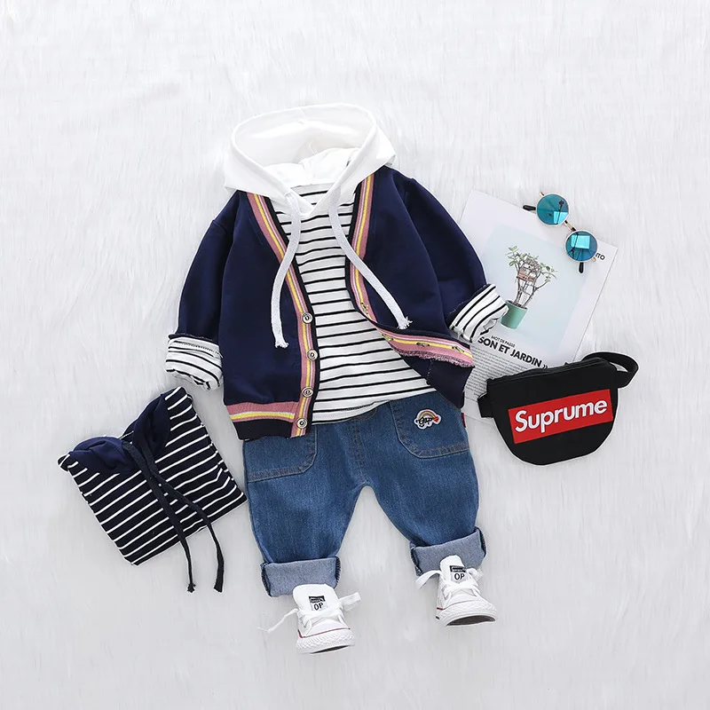 

Baby Girls Boys Clothing Sets Toddler Infant Clothes Suits Jacket Stripe Hoodies Jeans Pants 2019 Children Costume