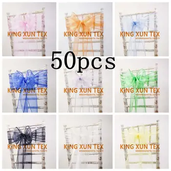 

50pcs Organza Chair Sashes Chair Bows Wedding Party Event Xmas Banquet Decor Sheer Organza Fabric