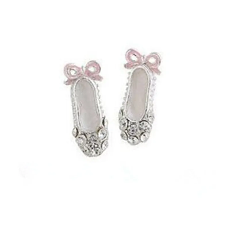 

Fashion Lovely Cute Delicate Ballet shoes Bow Rhinestone Crystal Stud earrings for women 4ED160