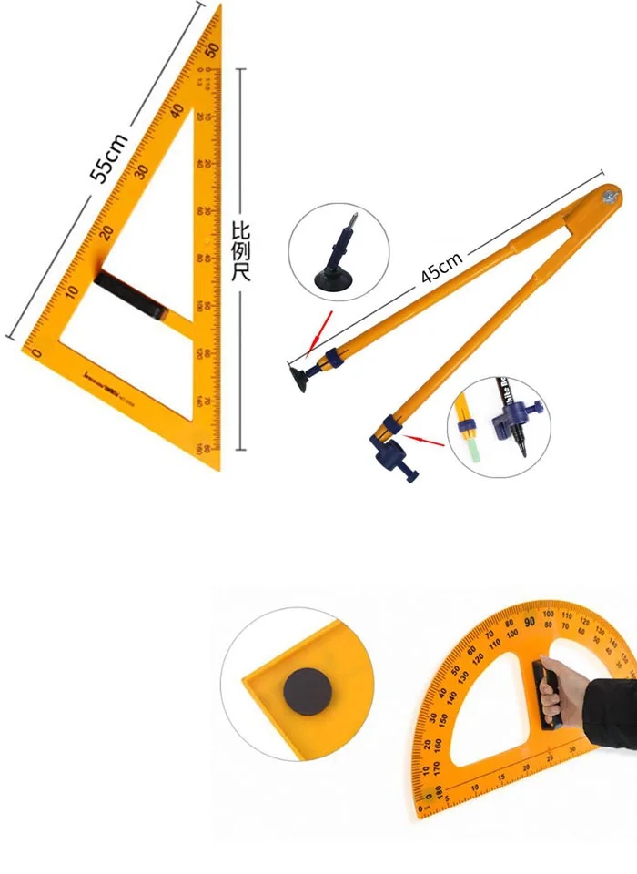 Набор из 4 предметов, 45, 60 градусов, треугольная линейка, транспортир, набор, школьный, для учителя, планировщик, чехол, стол, органайзер, офисные, канцелярские принадлежности, для черчения, Suppli