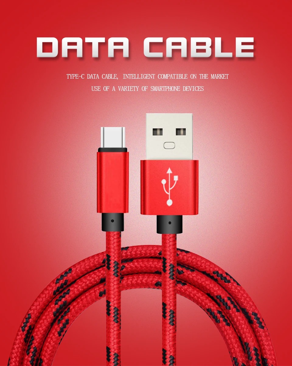 5V2A Type c Mobile Phone Cable Fast Charging USB cable Lattice Nylon usb Data For Tablet Smart Phone Charger Cables Wire 1m (1)