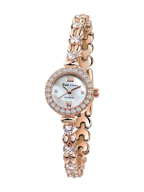 

Royal Crown Jewelry Watch 6501B Italy brand Diamond Japan MIYOTA Rose gold Pearl dial Small Lady Women's Watch Fine Fashion