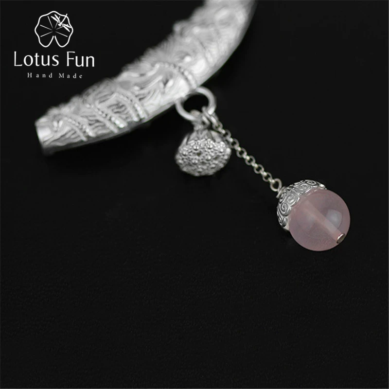 

Lotus Fun Real 925 Sterling Silver Natural Rose Quartz Handmade Fine Jewelry Lotus Seedpod Pendant without Necklace for Women