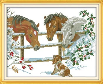 

Inquisitive horse Printed on Canvas DMC Counted Chinese Cross Stitch Kits printed Cross-stitch set Embroidery Needlework
