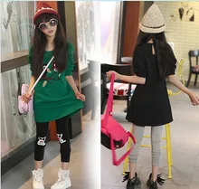 New Owl Girls Embossing Dress Kids Clothing Green Black Causal