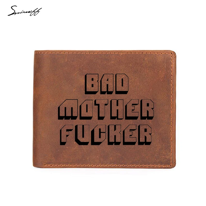 

Smirnoff Engraved Bad Mother Letters Wallet Men Leather Short Purses Luxury Male Credit ID Card Holders Custom Name Men Wallet