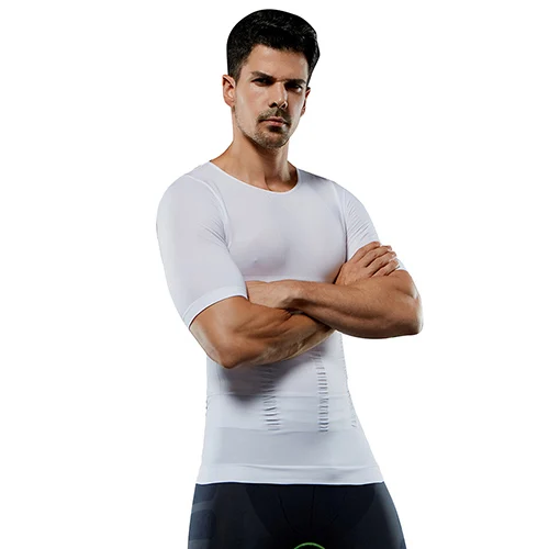 White Shapewear Men Lover beauty Slim Body Shaper для мужчин животик живот жирное нижнее белье жилет футболка корсет Корректирующее белье с короткими рукавами o-образным вырезом Blusas - Цвет: White Shapewear Men