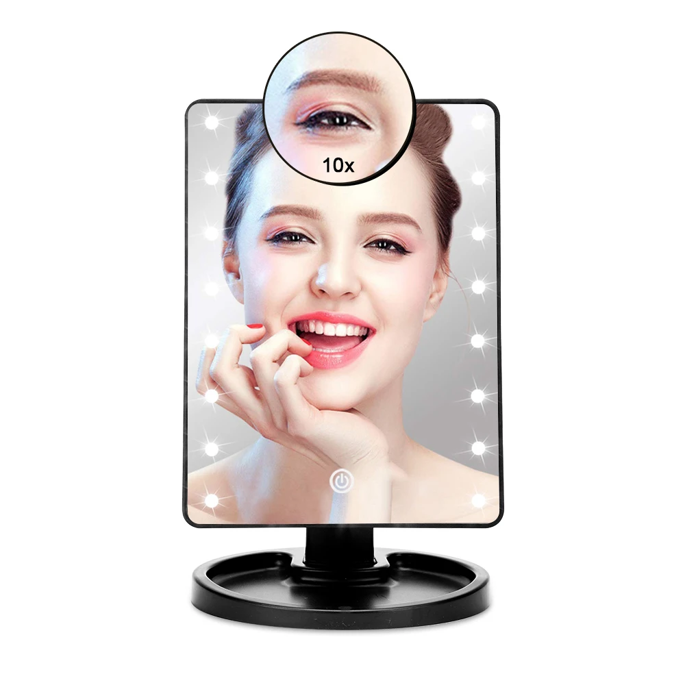 

22 LEDS Lights Touch Makeup Mirror 1X 10X Bright Adjustable Table Desktop Magnifying Mirrors USB Cable Or Batteries Use Tools