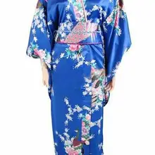 Акция синее женское сексуальное шелковое кимоно Винтаж в японском стиле юката с Obi вечернее платье оптом и в розницу один размер H0028