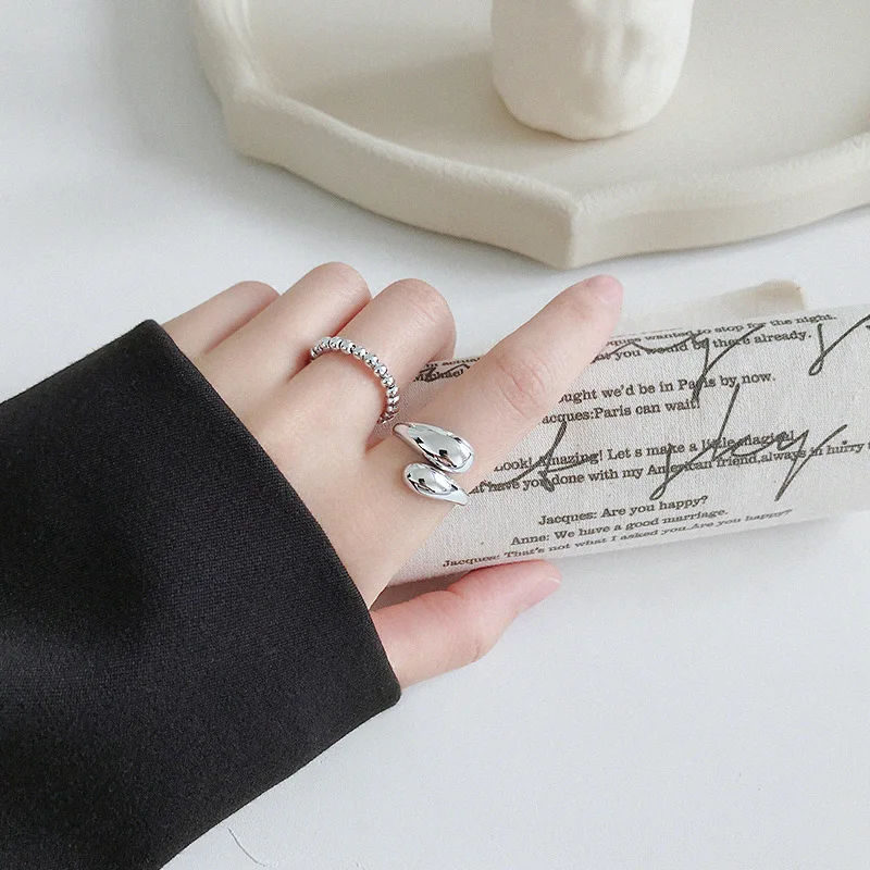 

LouLeur 925 sterling silver glossy Water Drop female rigns silver simple temperament 2019 new Japan rings friendship jewelry