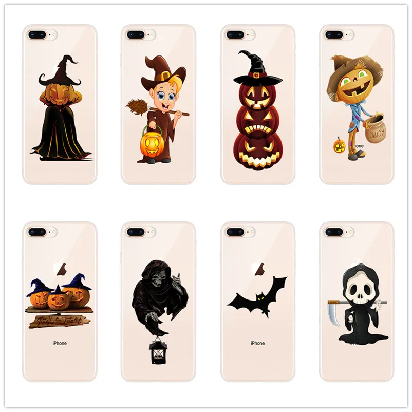 

Cute Halloween Scary Pumpkin Phone Cases For iphone 6 6s 7 8 Plus X Clear Soft TPU Cover Coque For iphone XS XR XS Max Case Capa
