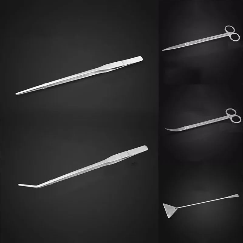 Stainless Steel Aquarium Live Curve Plant Cleaning Holder Fish Tank Water Plant Tools Kit Long Tongs Scissor Tweezers Storage (2)