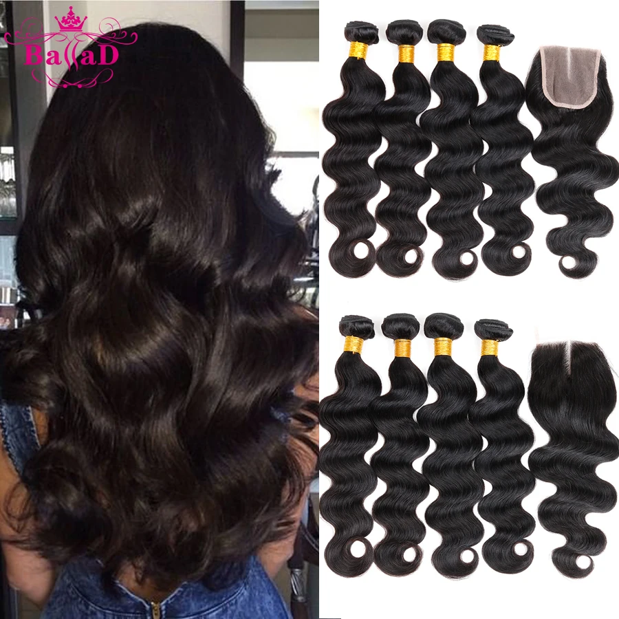 8A Brazilian Virgin Hair With Closure 3/ 4 Bundles With Closure Brazilian Body Wave With Closure Bundle Human Hair and Closure