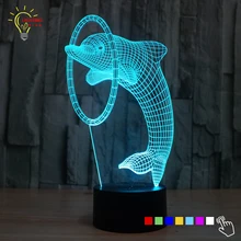 Милая Настольная лампа с животным дельфином, светодиодный ночник для малышей, 3D лампа, детская комната, светодиодный светильник, USB кровать, ночные светильники