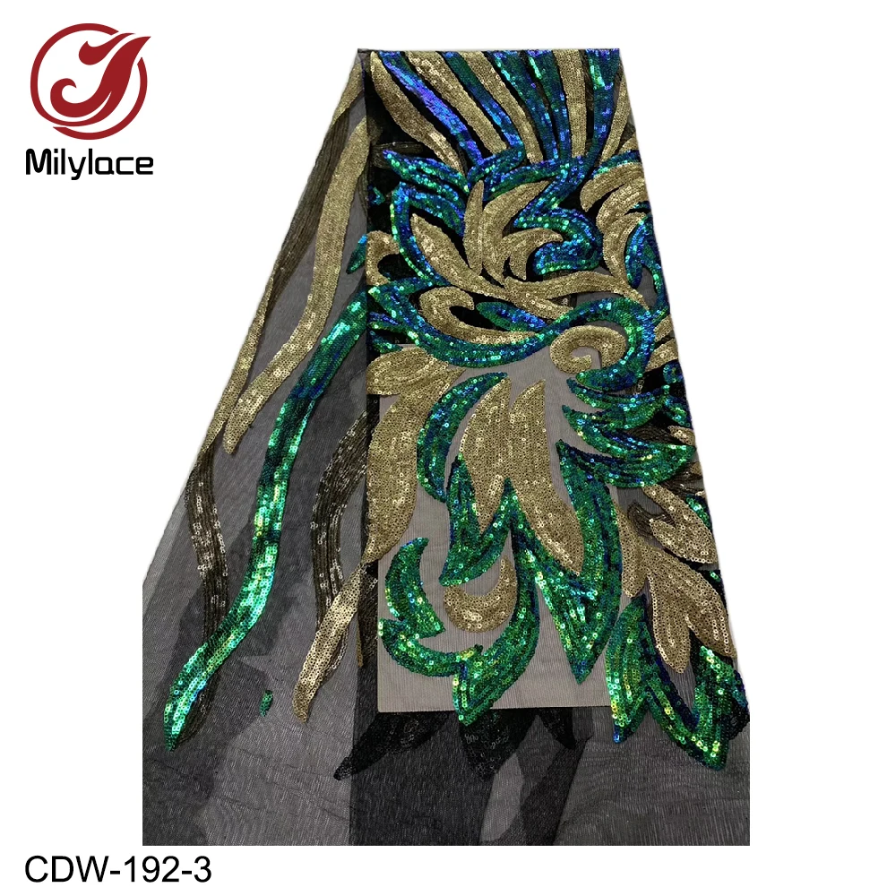 

Milylace new design Nigerian lace fabric mixed-color shiny sequins net lace fabric Fashion party tulle lace fabric CDW-192