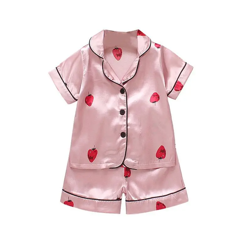 

Baby Sleepwear Pajamas Set Kids Clothes for Boys Girls Strawberry Print Outfits Short Sleeve Blouse Tops+Shorts 2pcs