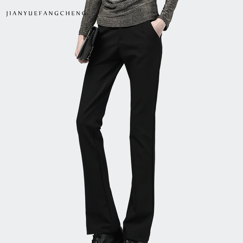 

2019 Spring Autumn High Waist Straight Long Flared Pants Pocketed Office Ladies Formal Dress Pants Black/White Women Trousers