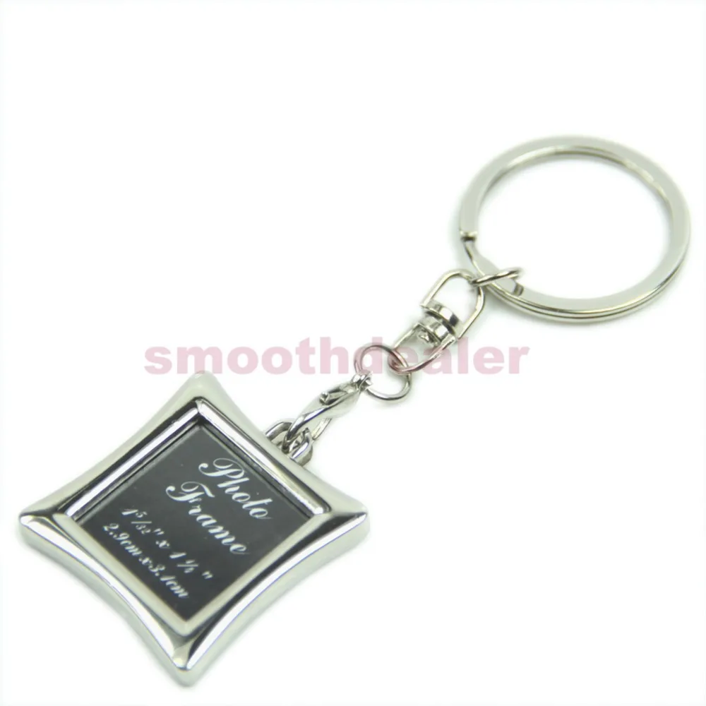 

2PCS/LOT Metal Square Shape Photo Frame Style Key Chain Ring Keychain Keyfob New