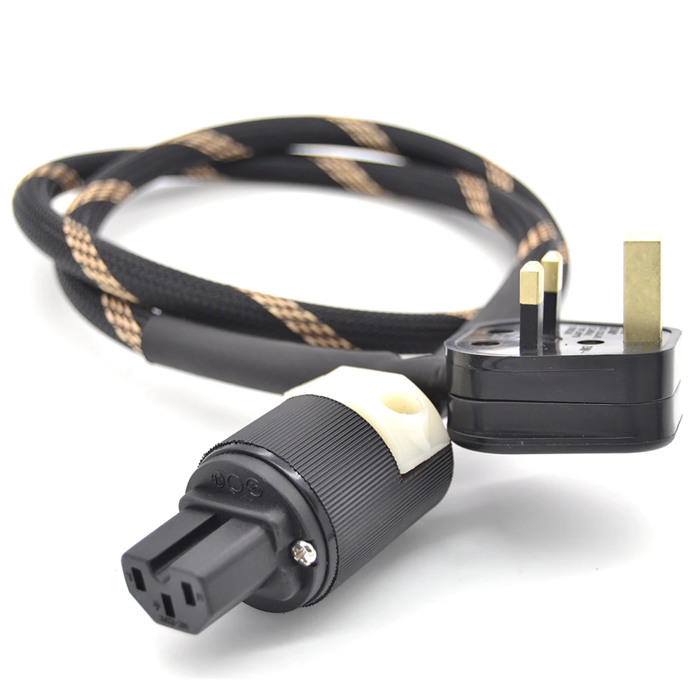NEW Black and Gold Rhodium plated Audiophile Audio Power Cable UK Plug