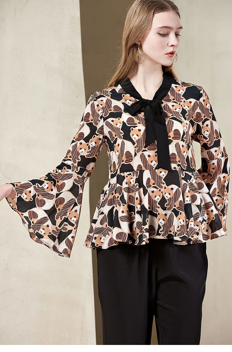 100Seide Mode Crepe Shirt Stoff aus Damen neue Blusas reinem Druckmuster Design SMVpGULqz