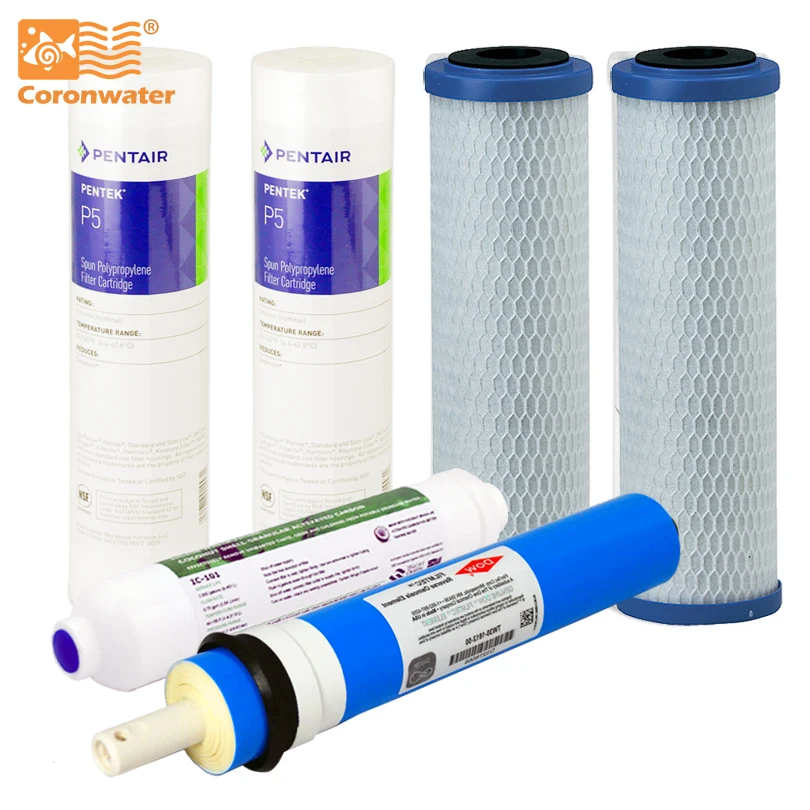 Coronwater 5 Stage Reverse Osmosis RO Water Filters Replacement Set with Water Filter Cartridge