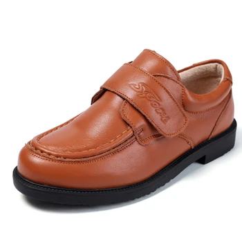 

Kids Flat Soft Sole Leather Shoes Boys Round Toe Wedding Dress Shoes Children Hook And Loop Fashion Formal Shoes AA60234