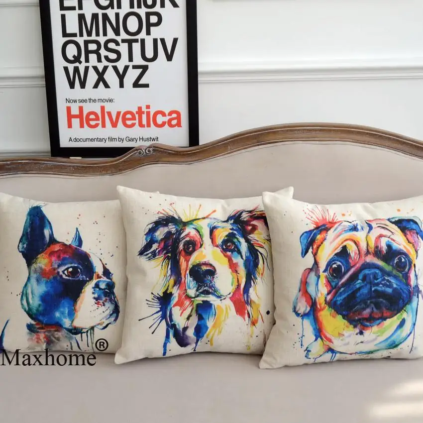 Us 7 19 28 Off Cotton Linen Cartoon Pillowcase Lovely Animal Sofa Throw Pillow Abstract Oil Painting Pet Dogs French Bulldog Gift 18 Inches In