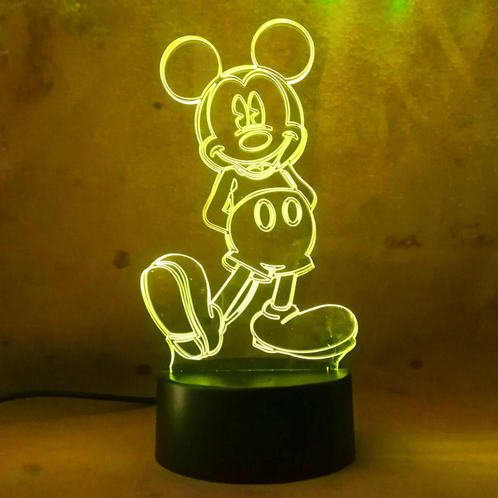 Бесплатная доставка милый мультфильм Микки Маус 3D ночник LED 7 цветов Иллюзия