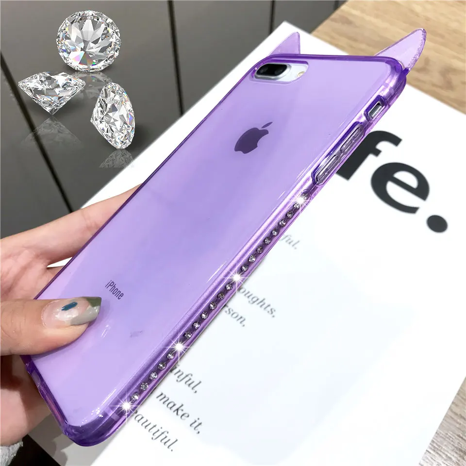 Силиконовый чехол из тпу с рисунком кошачьих ушей и бриллиантами для iphone 7 Plus