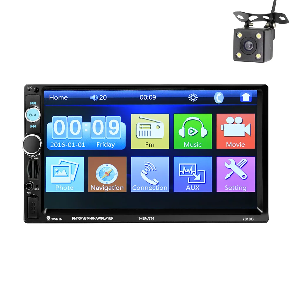 7010G 2 Din Car Radio GPS Navigation Autoradio Bluetooth AUX USB MP3 Stereo Audio FM 2din Multimedia Player Camera