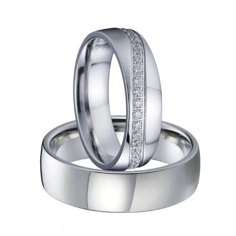 wedding band set cz diamond jewelry couple rings pair for men and women jewellery silver color high polishing no fade  PV1513(4)