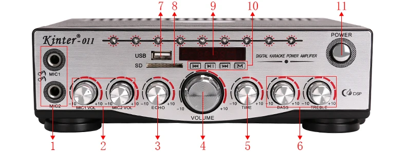 Kinter-011 hifi стерео звук караоке усилитель аудио 2,0 канальный источник питания AC и DC12V предложение USB SD Mic вход использовать в домашних условиях