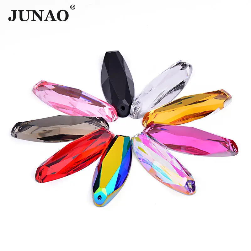 

JUNAO 20*58mm Big Size Sew On Colorful Oval Rhinestone Applique Flat Back Acrylic Gems Sewing Strass Crystal Stones DIY Crafts