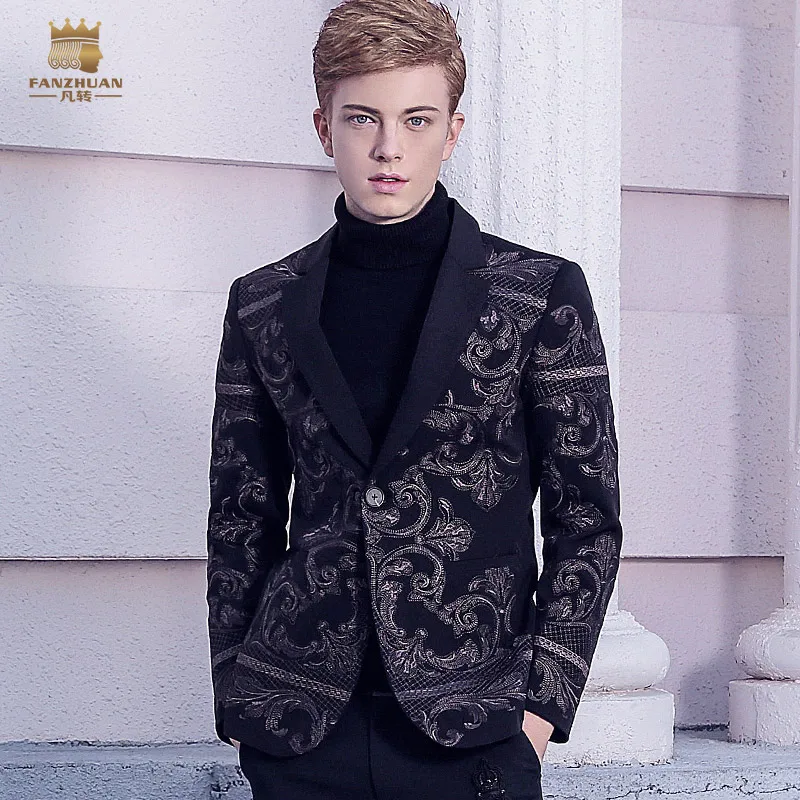 

Fanzhuan Free Shipping New Male men's fashion casual Palace 2017 winter Wind Baroque embroidery suit British style 710220